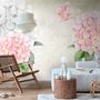 Papier peint panoramique art floral d'hortensia