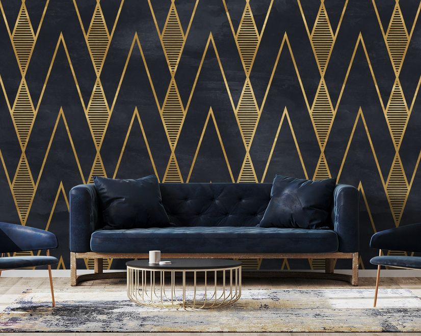 Art Deco Triangle Line on Dark Background Wallpaper Mural