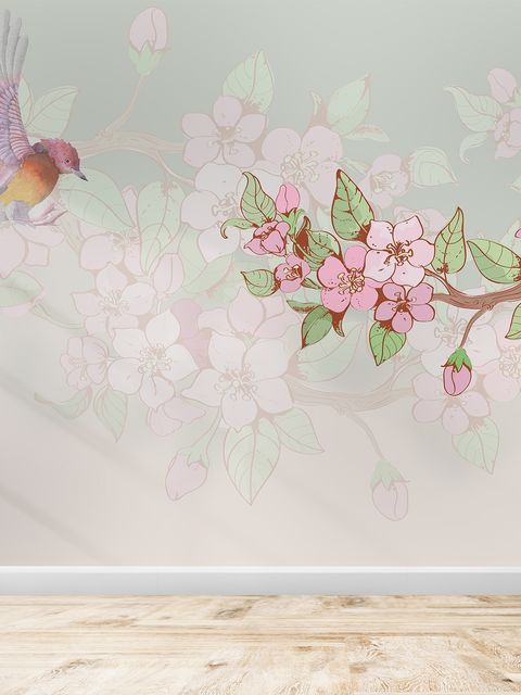 Watercolor Pink Begonia Flowers Wallpaper Mural