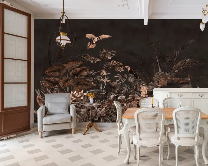Papier peint plantes tropicales sombres