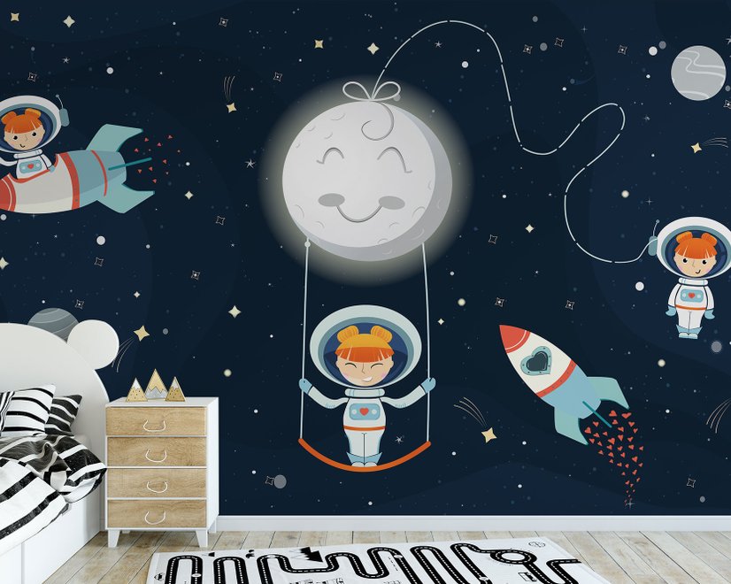 Astronautenmädchen im Raumschiff Fototapete