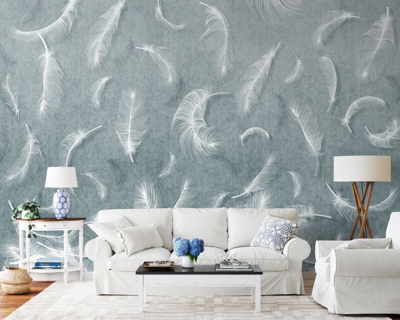 Vintage White Feather Pattern Wallpaper Mural