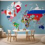 Country Flags on World Map Wallpaper Mural