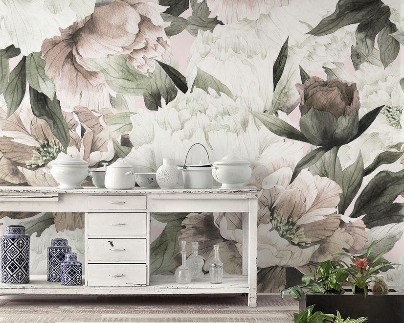 Dutch Pink Peony Floral Wallpaper Mural