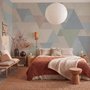 Pastel abstract wallpaper with overlapping sky blue, blush, cream, sage and grey textured triangles