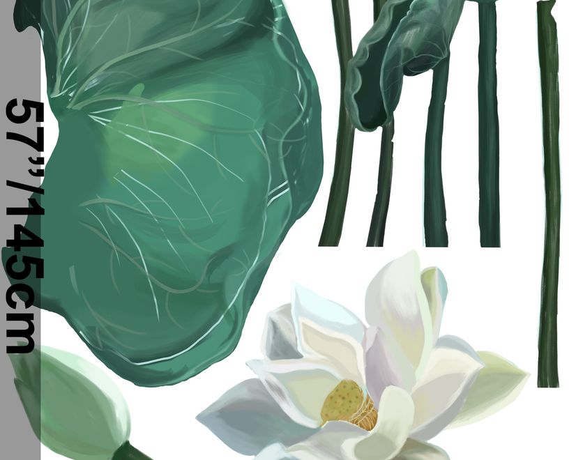 Watercolor White Lotus Floral and Leaves Wall Decal Sticker