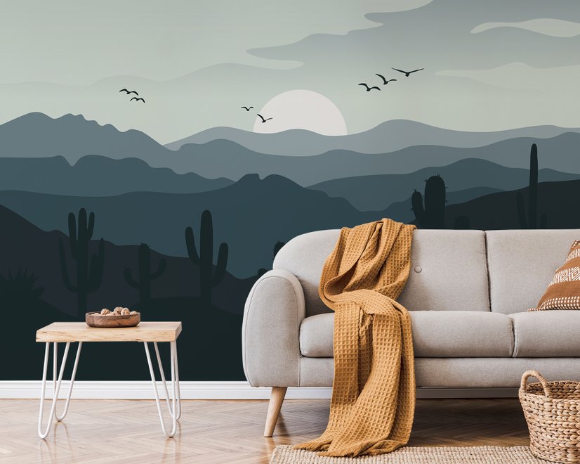 Monochrome Desert Landscape Wallpaper Mural
