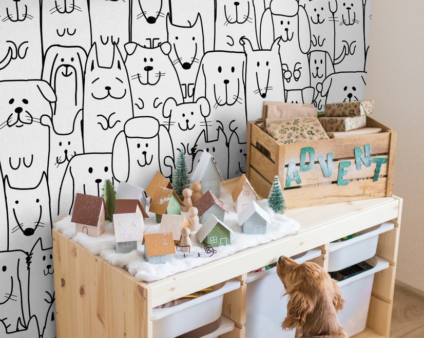 Cute Dog Face Pattern for Kids Wallpaper Mural