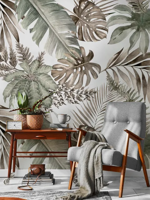 Papier peint feuilles banane et palmier vintage