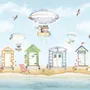 Watercolor Kids Beach House with Hot Air Balloons