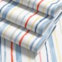Blue and light blue wallpaper with hand-painted vertical watercolour stripes on a clean white ground