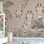 Cute Giraffes Between Tropical Leaves Wallpaper Mural