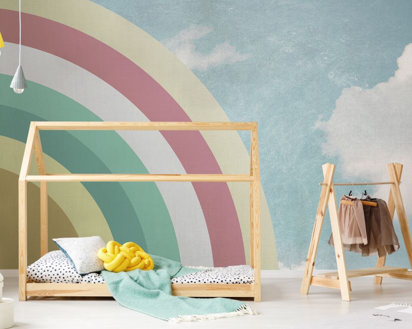 Kids Watercolor Sky and Rainbow Wallpaper Mural