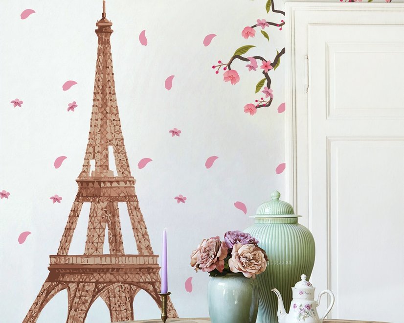 Paris Tour Eiffel avec fleurs de cerisier Stickers muraux