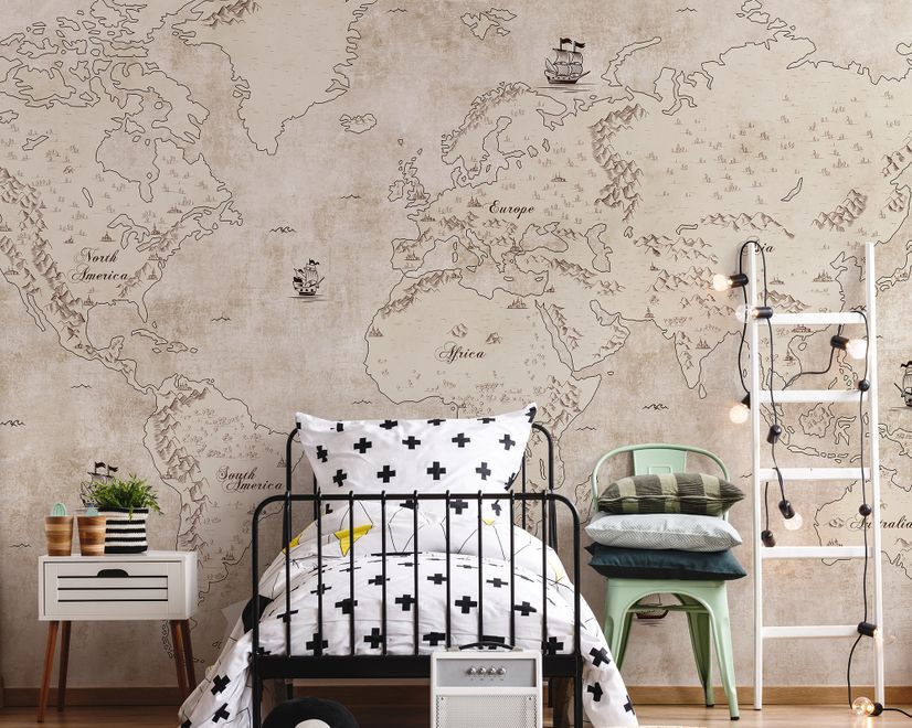 Vintage Old Parchment World Map Wallpaper Mural