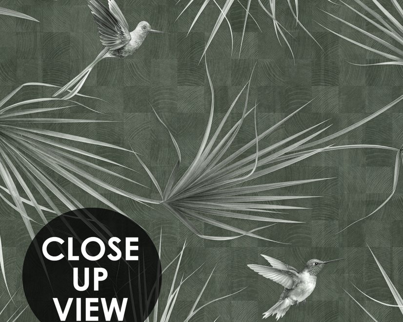 Tropical Palm Leaf and Birds Wallpaper Mural