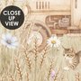 Watercolour farmhouse animal wall mural with cottages, horse, cow, tractor and wheat meadow