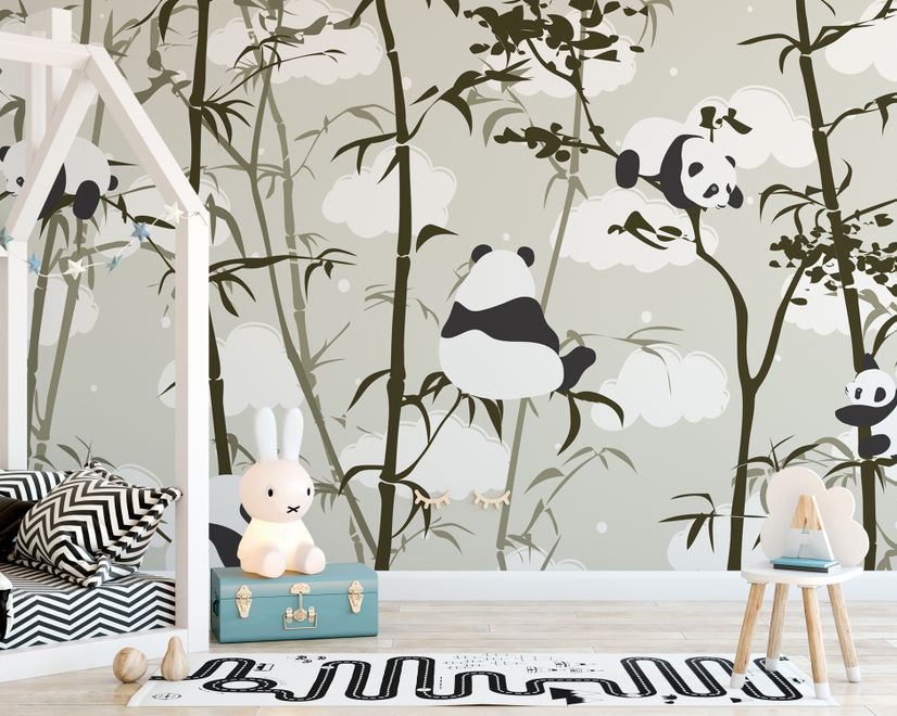 Cute Panda with Bamboo Tree Wallpaper Mural