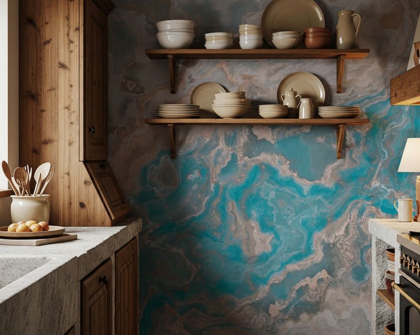 Turquoise Brown Wave Brush Wallpaper Mural