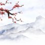 Snowy Mountainscape with Cherry Blossom Wallpaper Mural
