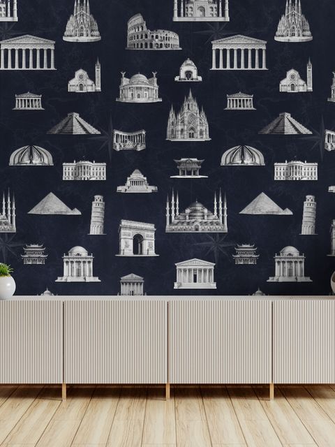 Vintage World Architecture Sketch Wallpaper Mural