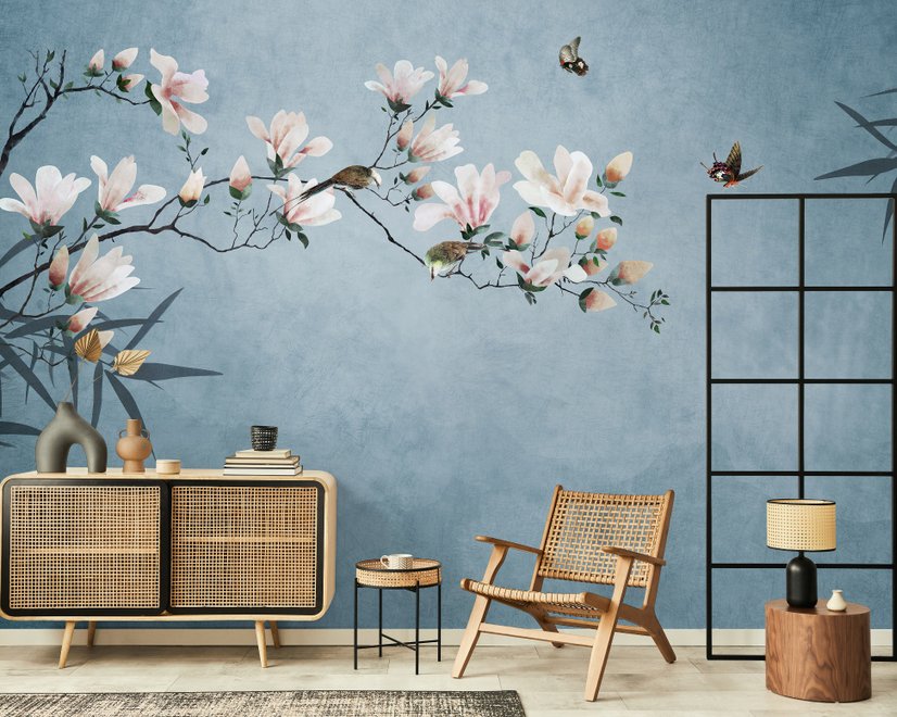 Papier peint panoramique Magnolia rose