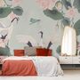 Pink Lotus Flower and White Stork Wallpaper Mural