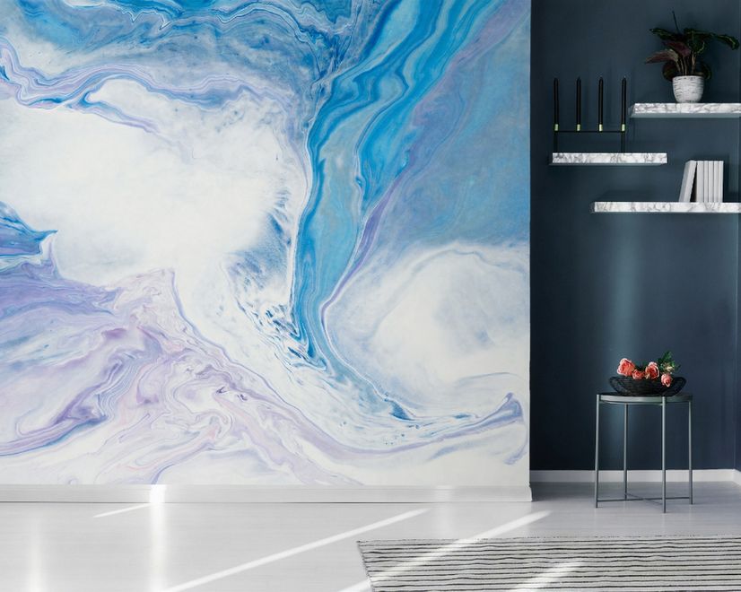 Abstract Turquoise Wave Pattern Wallpaper Mural