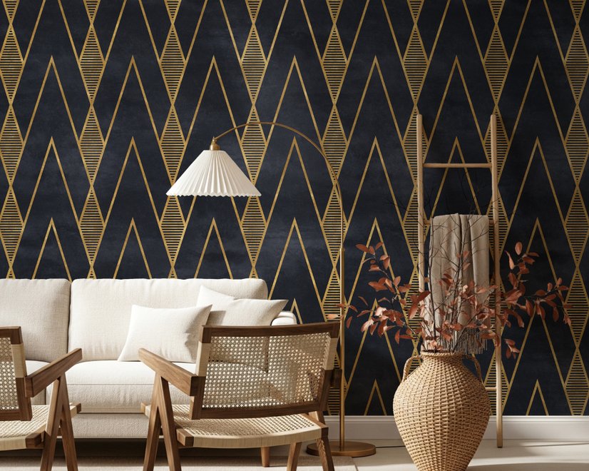 Art Deco Triangle Line on Dark Background Wallpaper Mural