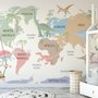 Papier peint carte monde dinosaures enfants
