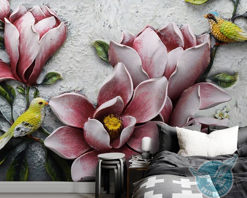 3D Embossed Look  Lily Flower Wallpaper Mural