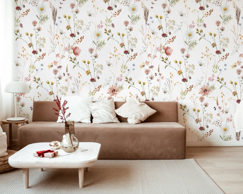 Watercolor Soft Wild Flowers Wallpaper Mural