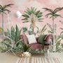 Papier peint panoramique panoramique aquarelle rose et tropicale