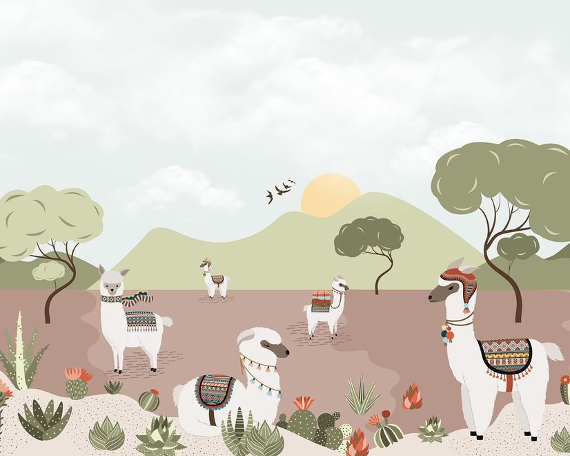Kids Alpaca in the Desert Wallpaper Mural