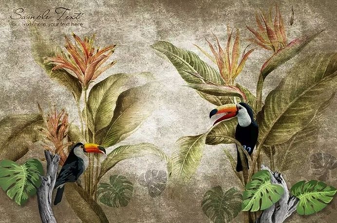 Nostalgic Toucan in the Tropical Forest Wallpaper Mural