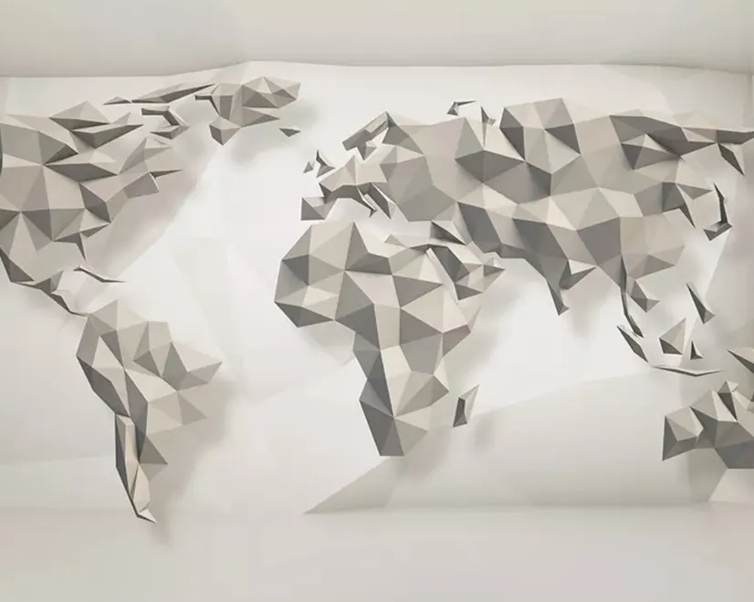3D Look Geometric World Map Wallpaper Mural