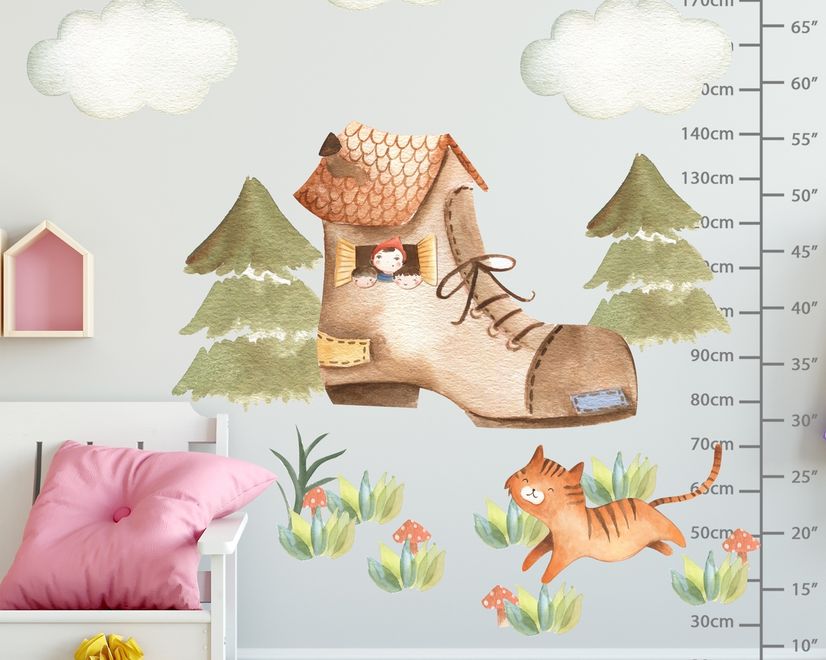 Kids Woodland Shoe with Cute Cats Wall Decal Sticker