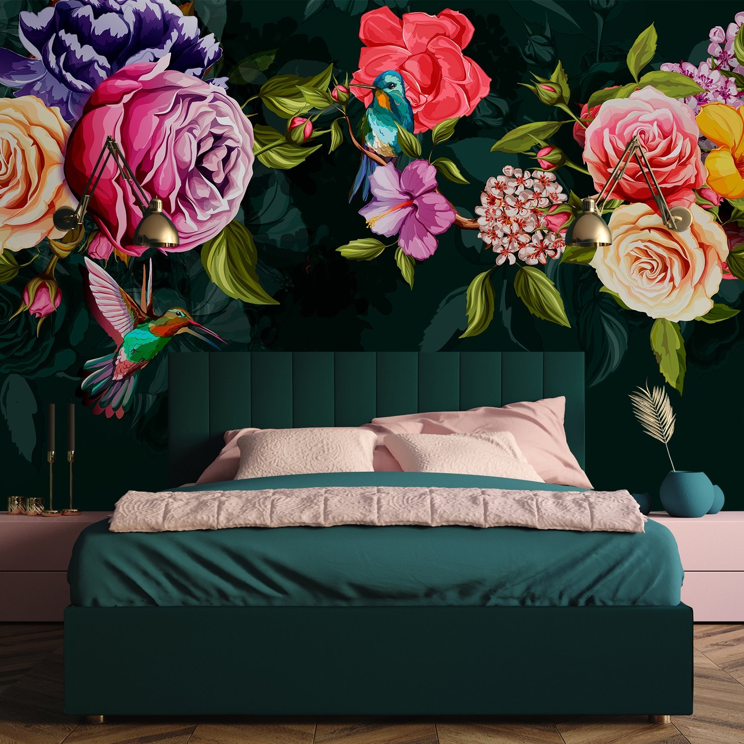 Dark Colorful Flowers Wallpaper Mural - Peel and Stick