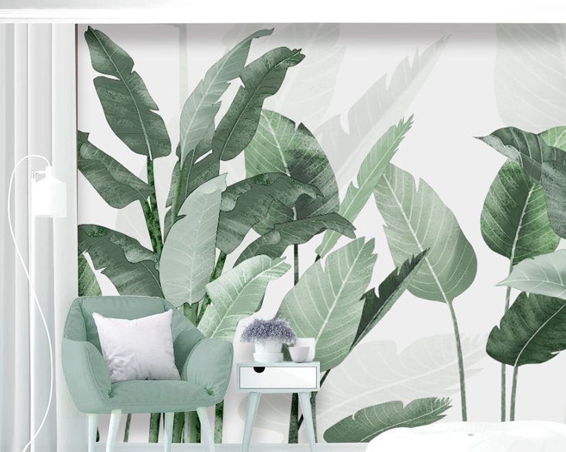 Fresh Green Tropical Leaf Wallpaper Mural