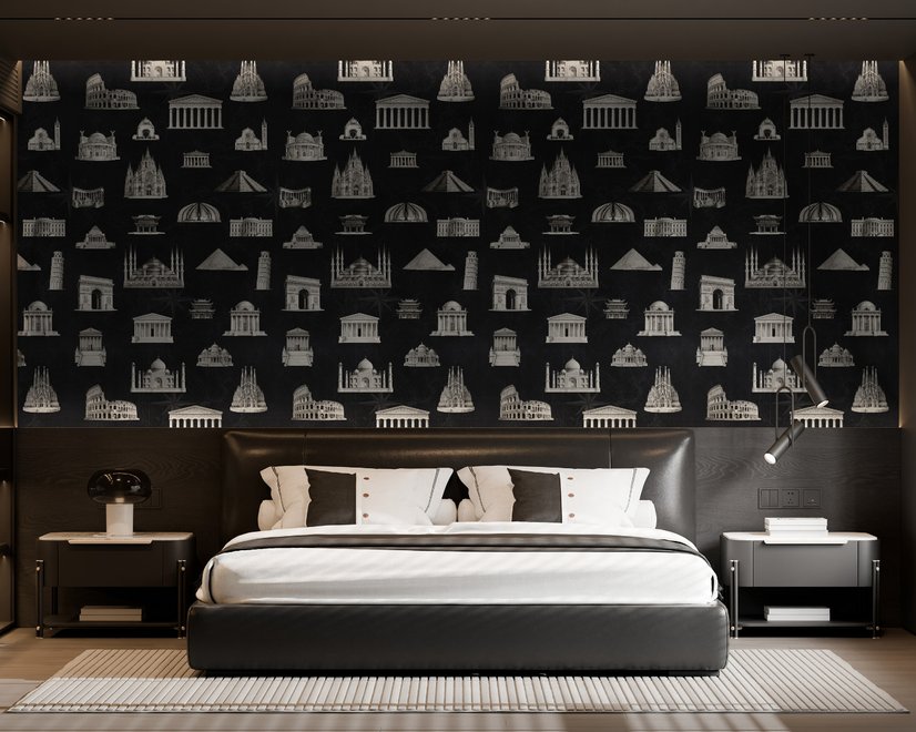 Vintage World Architecture Sketch Wallpaper Mural
