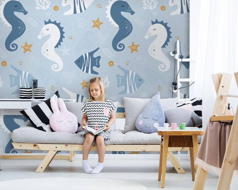 Zebrafish and Seahorse Wallpaper Mural