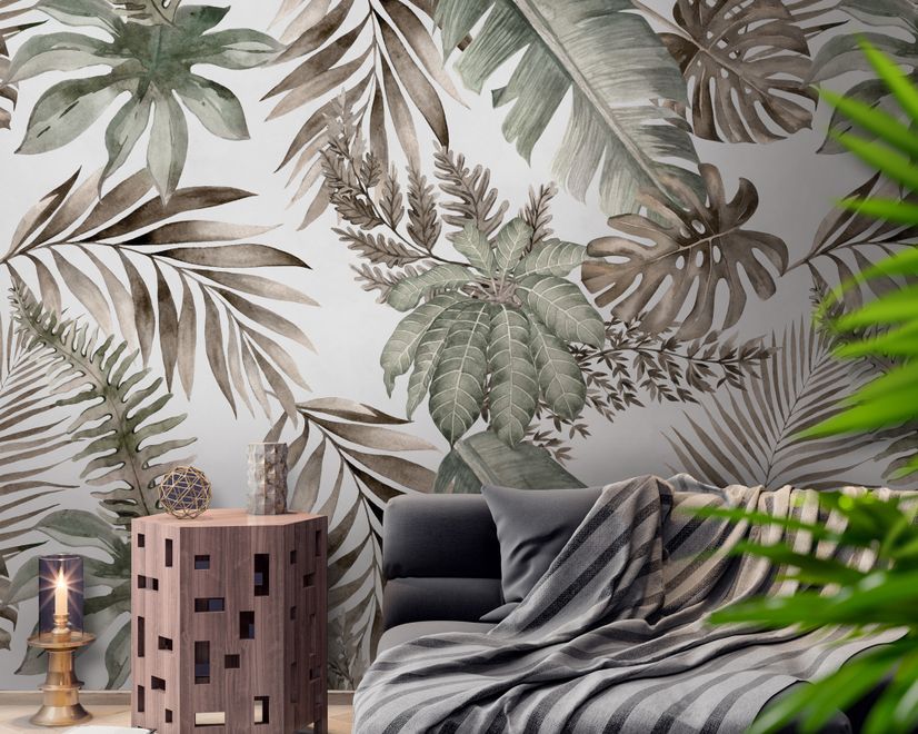 Vintage Banana and Palm Leaves Wallpaper Mural