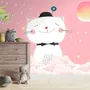 Cartoon Happy Cat on the Pink Clouds Wallpaper Mural