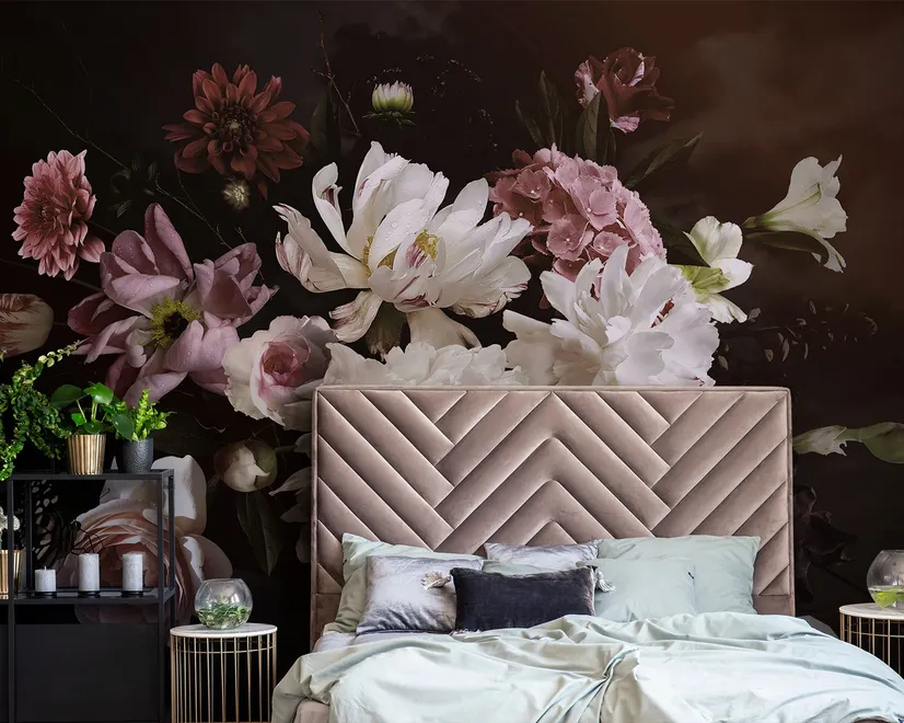 Dark Peony Floral Bouquet Wallpaper Mural