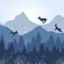 Monochrome Dark Blue Snowy Forest with Horned Deer Silhouette for Kids Nursery Wallpaper Mural