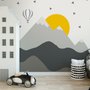 Papier peint montagnes géométriques et montgolfière gris