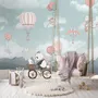 Kinder Fototapete: Süßer Panda auf Fahrrad mit Heißluftballon