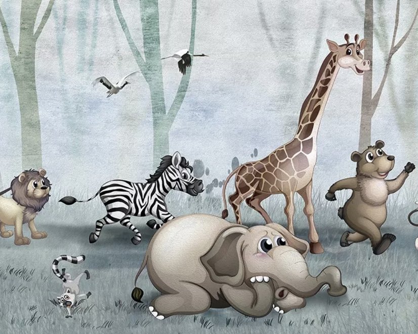 Fototapete Cartoon Wildtiere und Wald