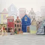 Aquarell Cartoon Stadt Straßenszene Fototapete