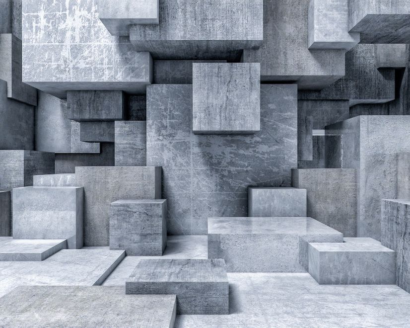 3D Look Concrete Style Gray Abstract Cubes Wallpaper Mural